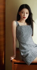 孙怡气质时尚连衣裙搭配漆皮长靴辣妹风格写真照片