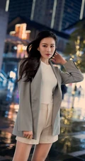 气质漂亮且有气质的女生轻熟Vanessa休闲西服短裤袜装高跟街拍写真套图