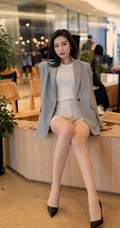 气质漂亮且有气质的女生轻熟Vanessa休闲西服短裤袜装高跟街拍写真套图