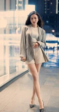 气质漂亮且有气质的女生轻熟Vanessa休闲西服短裤袜装高跟街拍写真套图