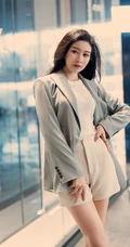 气质漂亮且有气质的女生轻熟Vanessa休闲西服短裤袜装高跟街拍写真套图