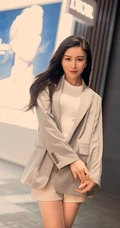 气质漂亮且有气质的女生轻熟Vanessa休闲西服短裤袜装高跟街拍写真套图