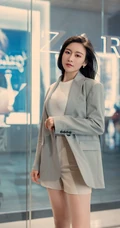 气质漂亮且有气质的女生轻熟Vanessa休闲西服短裤袜装高跟街拍写真套图