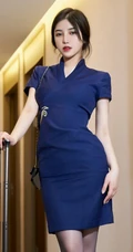 气质时尚气质女生韩静安最新蓝色紧身旗袍裙穿着柔美室内显独特魅力写真套图
