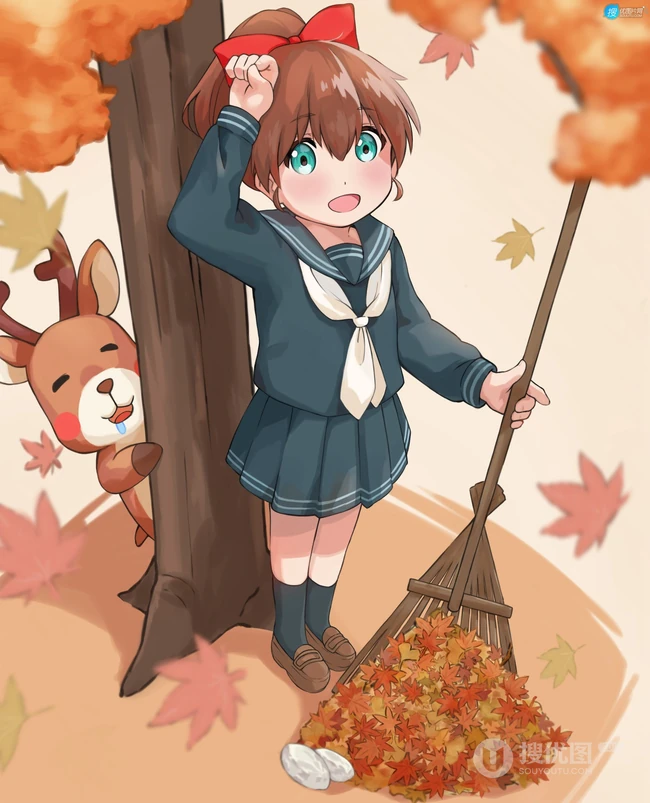 纯真可爱的动漫马尾辫少女高清插画图片图集