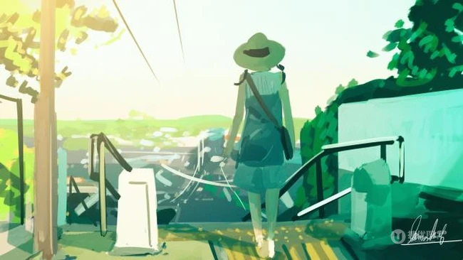 二次元夏日场景插画图片，安静的夏日时光，能不能悄悄留下来呢？