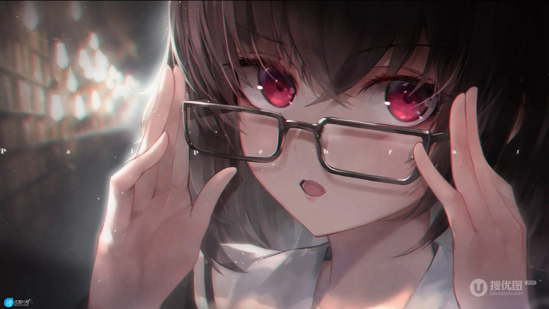托着眼镜的样子太可爱了，大眼睛动漫眼镜美少女高清静距离2k插画壁纸图片