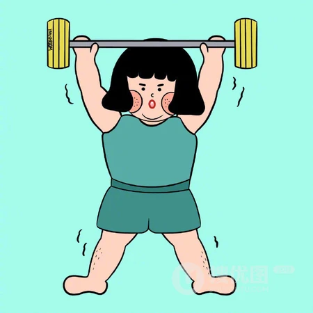 做着跳绳、拳击、俯卧撑、举重、呼啦圈等减肥运动的可爱短发小胖妹插画头像图片