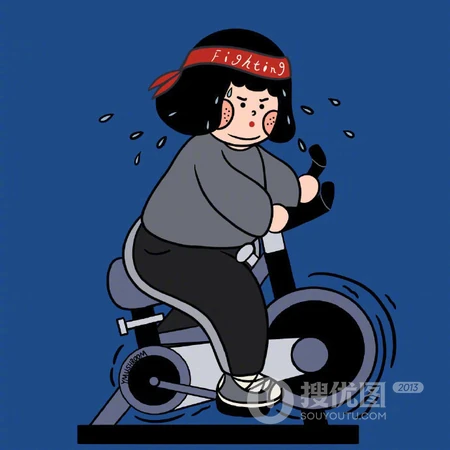 做着跳绳、拳击、俯卧撑、举重、呼啦圈等减肥运动的可爱短发小胖妹插画头像图片