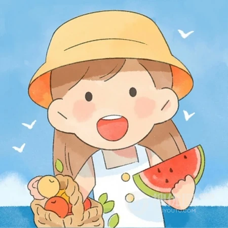 天真无邪，萌萌哒可爱卡通小男孩，小女孩夏日出游高清手绘Qq头像图片