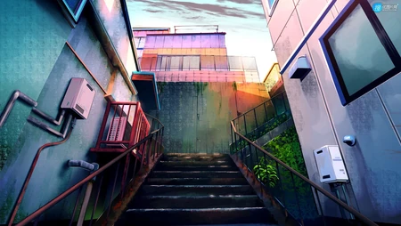扶梯，楼梯，建筑，空调外机等动漫场景插画手机壁纸图片