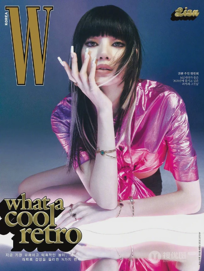 Lisa气质酷飒挑染发型搭配多套服饰登杂志写真图片