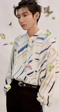 被蝴蝶环绕的少年，王源清新帅气白色印花衬衫穿着写真图片