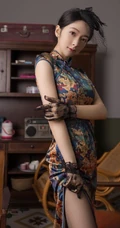 气质时尚女生Angela小热巴一袭贵妇旗袍深袜袜穿搭优雅气质写真套图