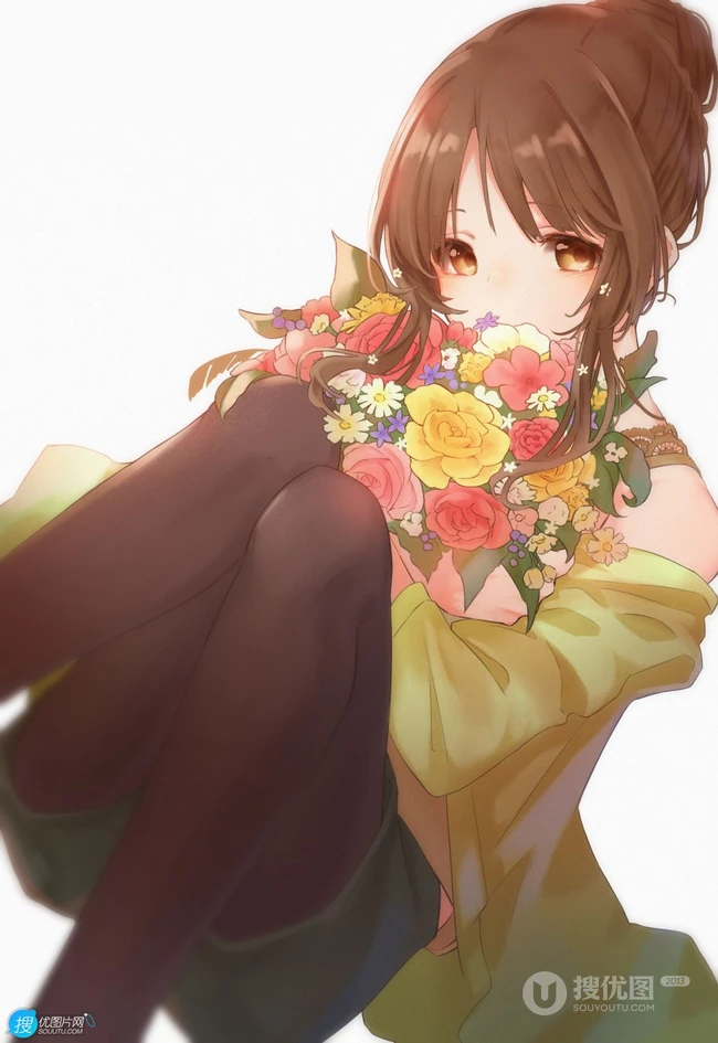 典型的软妹子，带单团子的头型的动漫少女人物高森蓝子插画图集