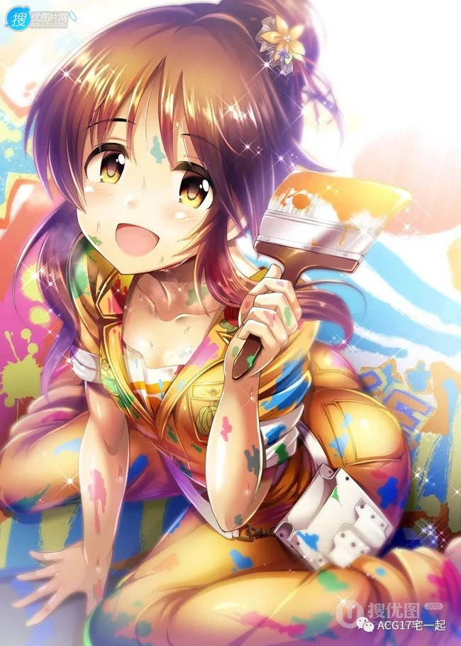 典型的软妹子，带单团子的头型的动漫少女人物高森蓝子插画图集