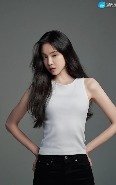 韩国女明星孙娜恩白背心黑裤穿着温婉气质写真图片