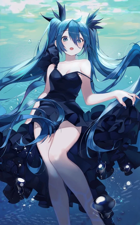 海中黑裙动漫美腿少女高清插画手机壁纸图片