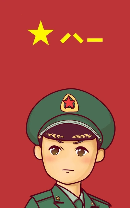 红色背景，卡通军人，八一建军节卡通手机壁纸图片