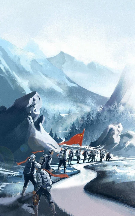 红军过雪山手绘创意手机壁纸图片