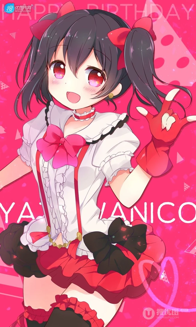 拥有红色眼睛的可爱少女少女，动画《lovelive!》人物矢泽妮可高清插画图集