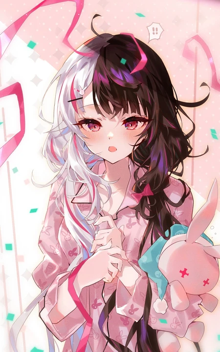 头发染两种颜色的睡裙动漫女孩插画手机壁纸图片