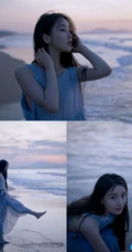 姜贞羽淡蓝色长裙着身海边玩沙戏浪超开心浪漫夏日写真美照