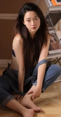 气质纤细线条女生小姐姐马梦琦Tina牛仔背带裤穿搭高冷酷飒室内写真美照