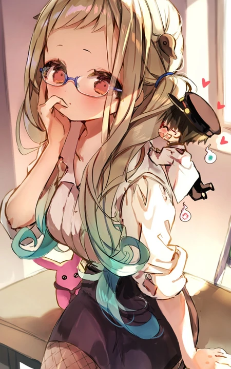 戴眼镜，穿着短裙网袜的可爱动漫美女手机壁纸图片