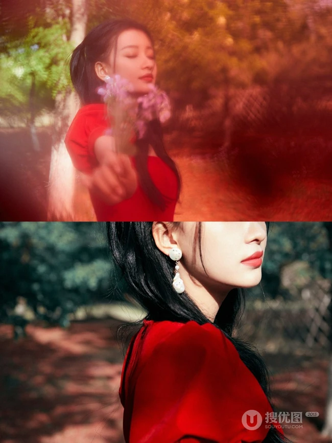 孙怡娇滴滴红裙着身化身森林小公主唯美高清写真图片