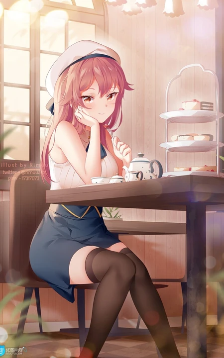 美食当前，怎能不心动，享受美食，下午茶的二次元少女插画图集