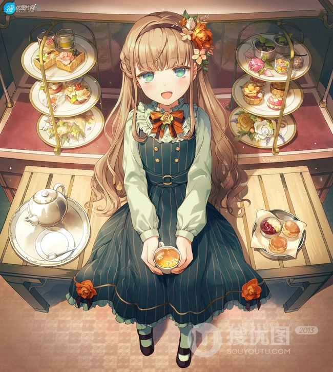 美食当前，怎能不心动，享受美食，下午茶的二次元少女插画图集