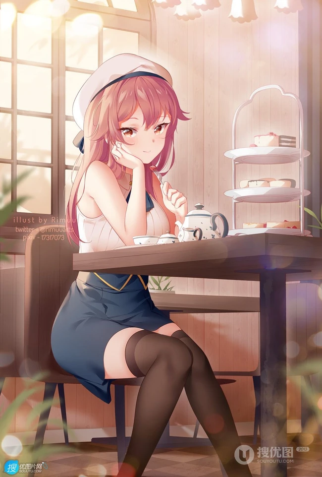美食当前，怎能不心动，享受美食，下午茶的二次元少女插画图集