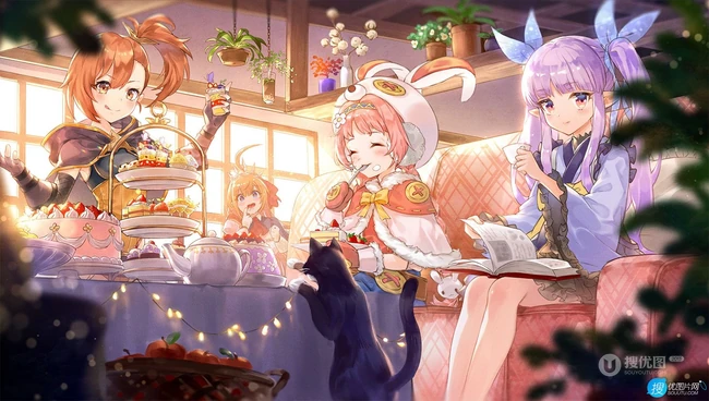 美食当前，怎能不心动，享受美食，下午茶的二次元少女插画图集