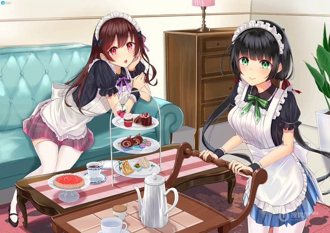 美食当前，怎能不心动，享受美食，下午茶的二次元少女插画图集