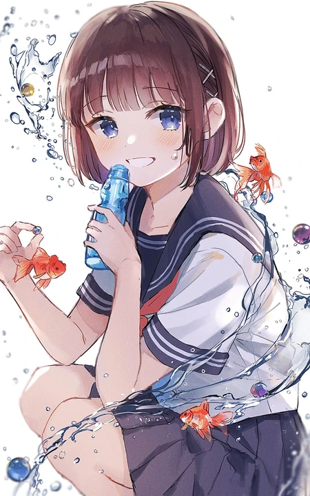 清凉爽口，冰冰凉，喜欢喝弹珠汽水的二次元夏日少女高清插画图集