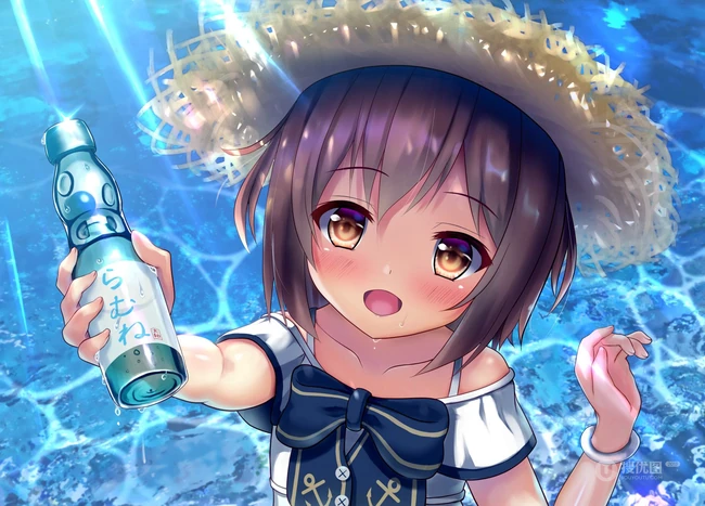 清凉爽口，冰冰凉，喜欢喝弹珠汽水的二次元夏日少女高清插画图集