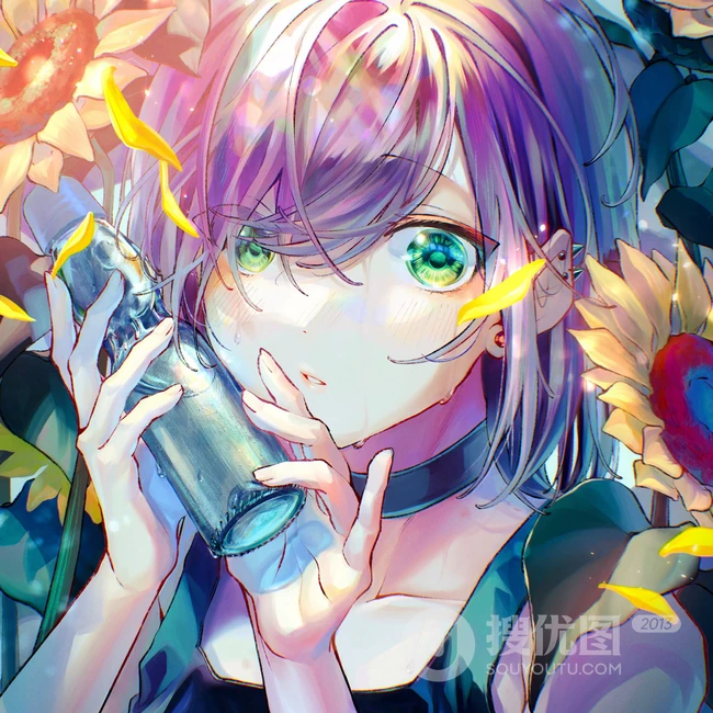 清凉爽口，冰冰凉，喜欢喝弹珠汽水的二次元夏日少女高清插画图集