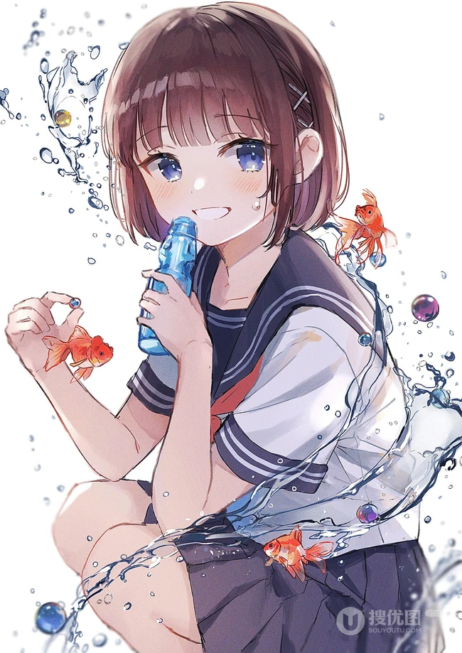 清凉爽口，冰冰凉，喜欢喝弹珠汽水的二次元夏日少女高清插画图集