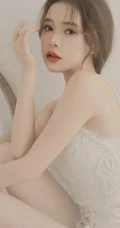 温柔白皙浅粉婚纱装女生个人写真，恬静优雅，如梦似幻，红唇动人