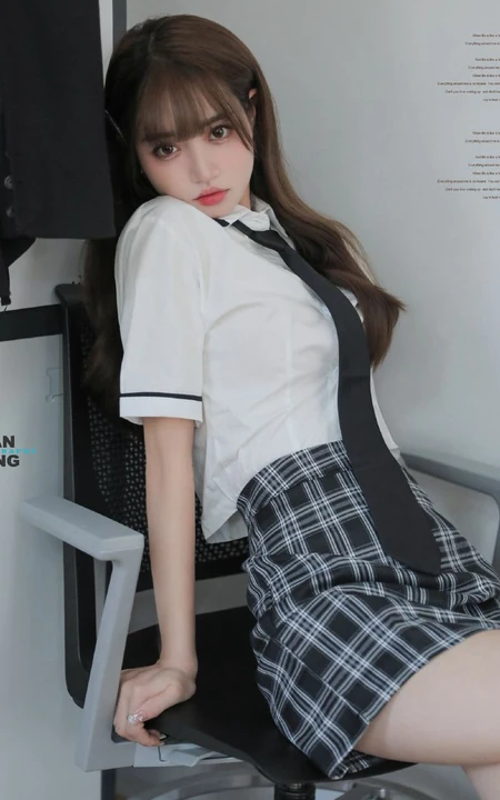 小姐姐太会摆姿势了，温柔漂亮气质女生白衫格子裙穿搭气质写真图集