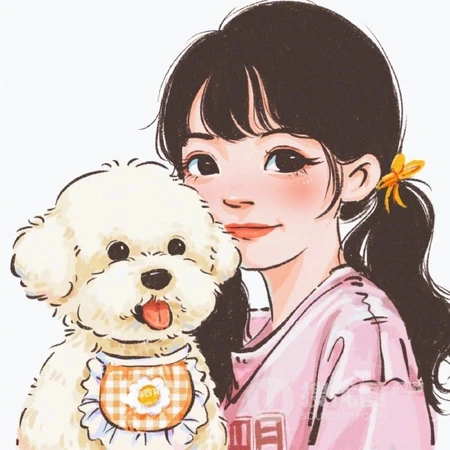 抱着可爱狗狗，或小猫咪的手绘卡通头像女生唯美可爱高清头像图片