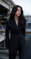 欧阳娜娜全黑西服套装着身化身酷女孩天台停车场写真靓照