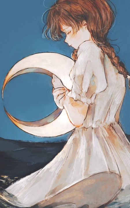 眼角噙着泪水的二次元白裙少女，女孩高清手绘插画套图手机壁纸图片