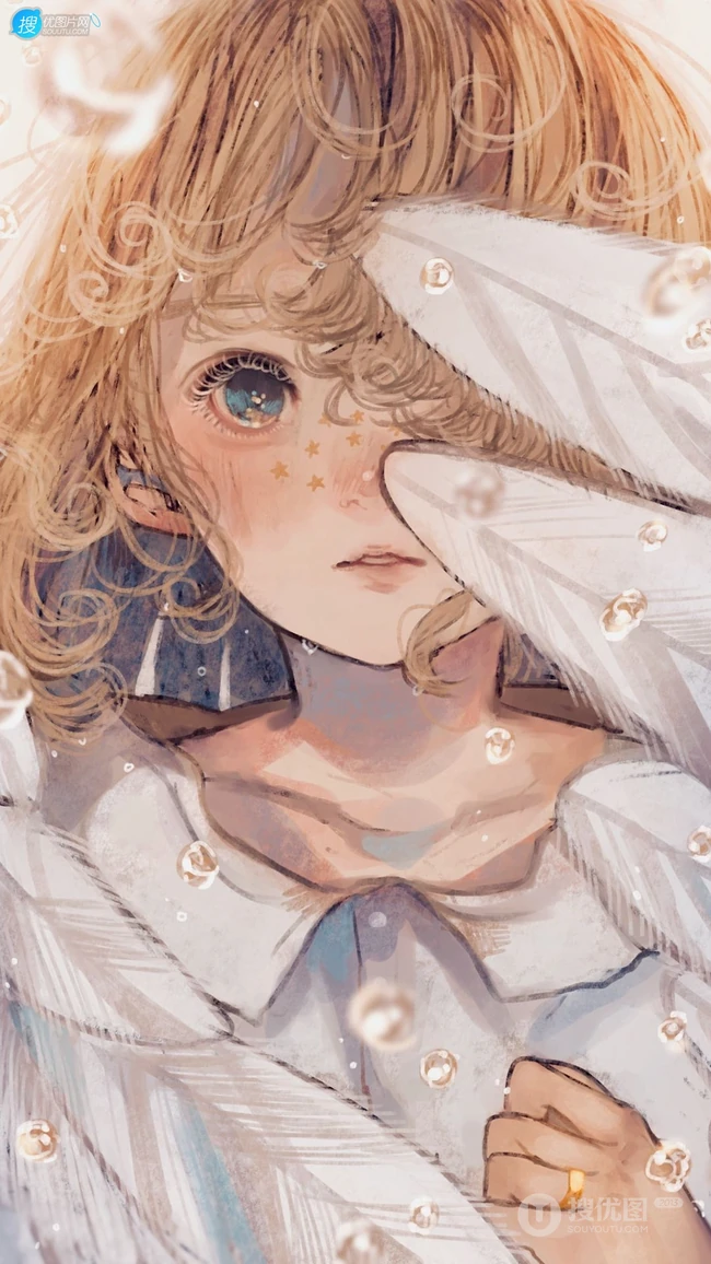 眼角噙着泪水的二次元白裙少女，女孩高清手绘插画套图手机壁纸图片