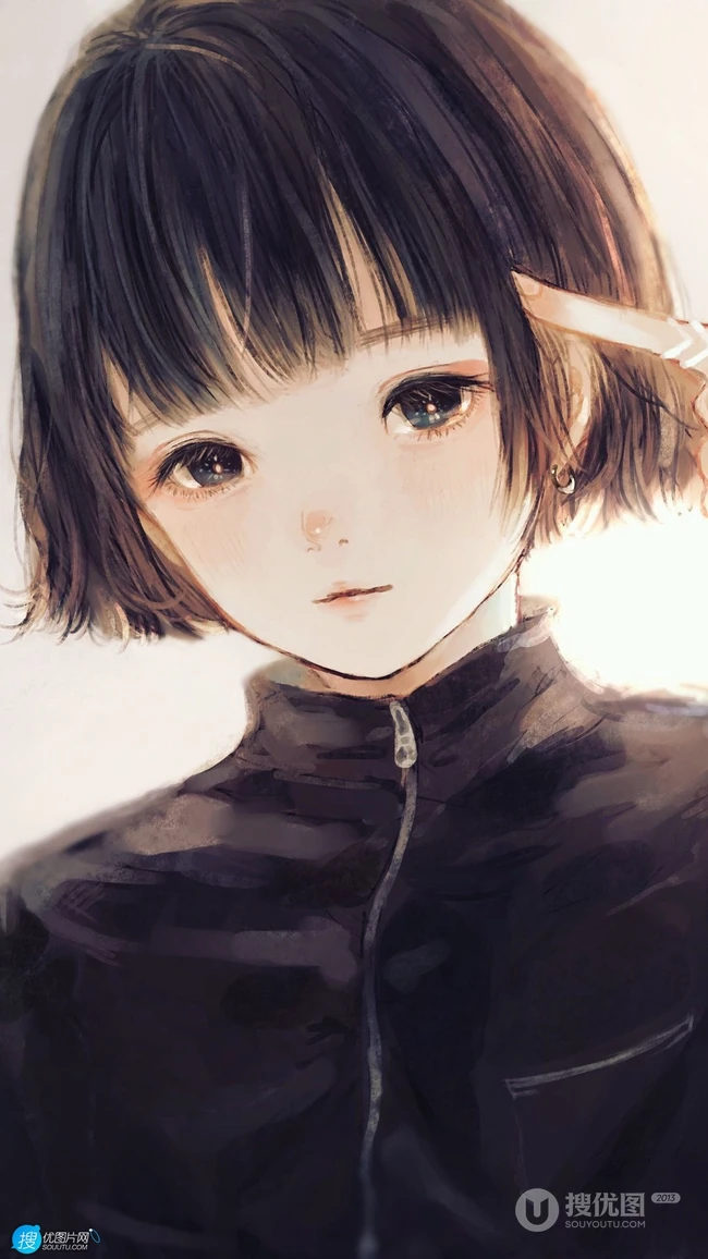 眼角噙着泪水的二次元白裙少女，女孩高清手绘插画套图手机壁纸图片