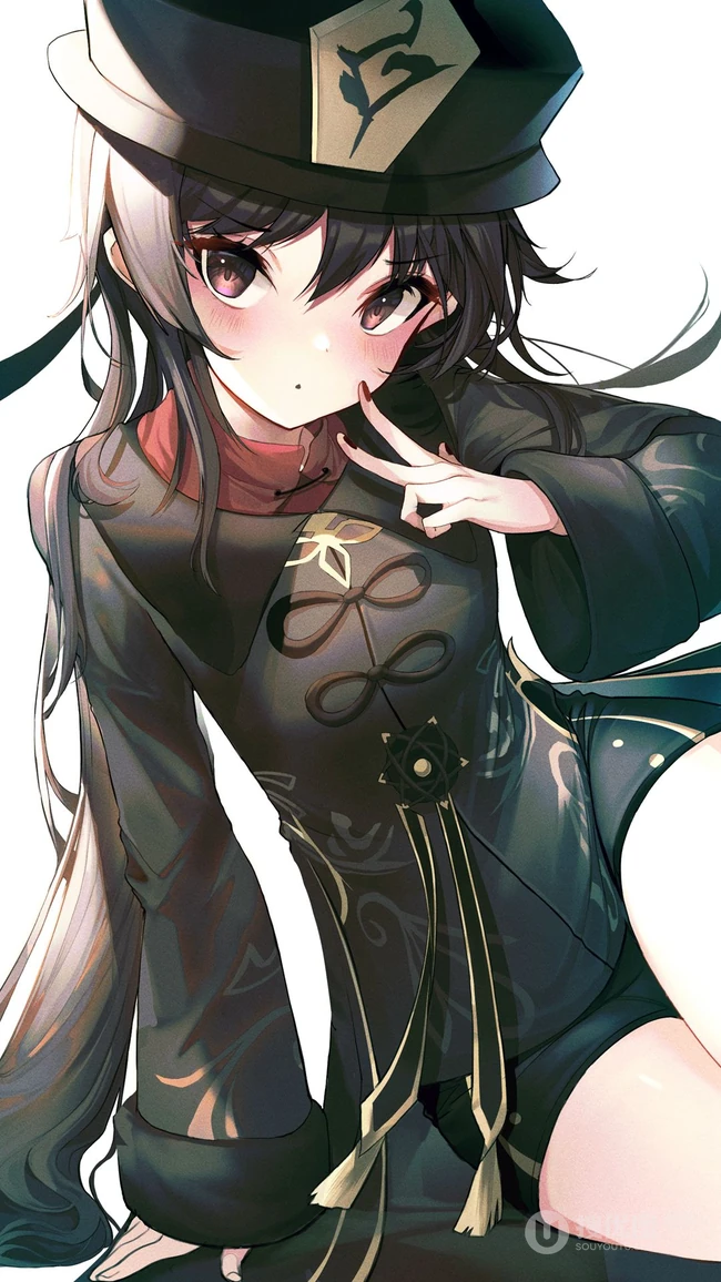 抱着可爱幽灵的性感胡桃，游戏《原神》角色人物胡桃高清插画手机壁纸套图