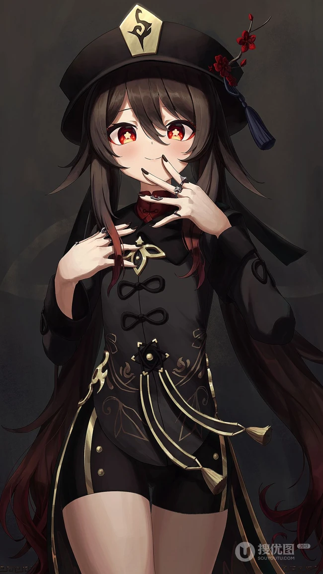 抱着可爱幽灵的性感胡桃，游戏《原神》角色人物胡桃高清插画手机壁纸套图
