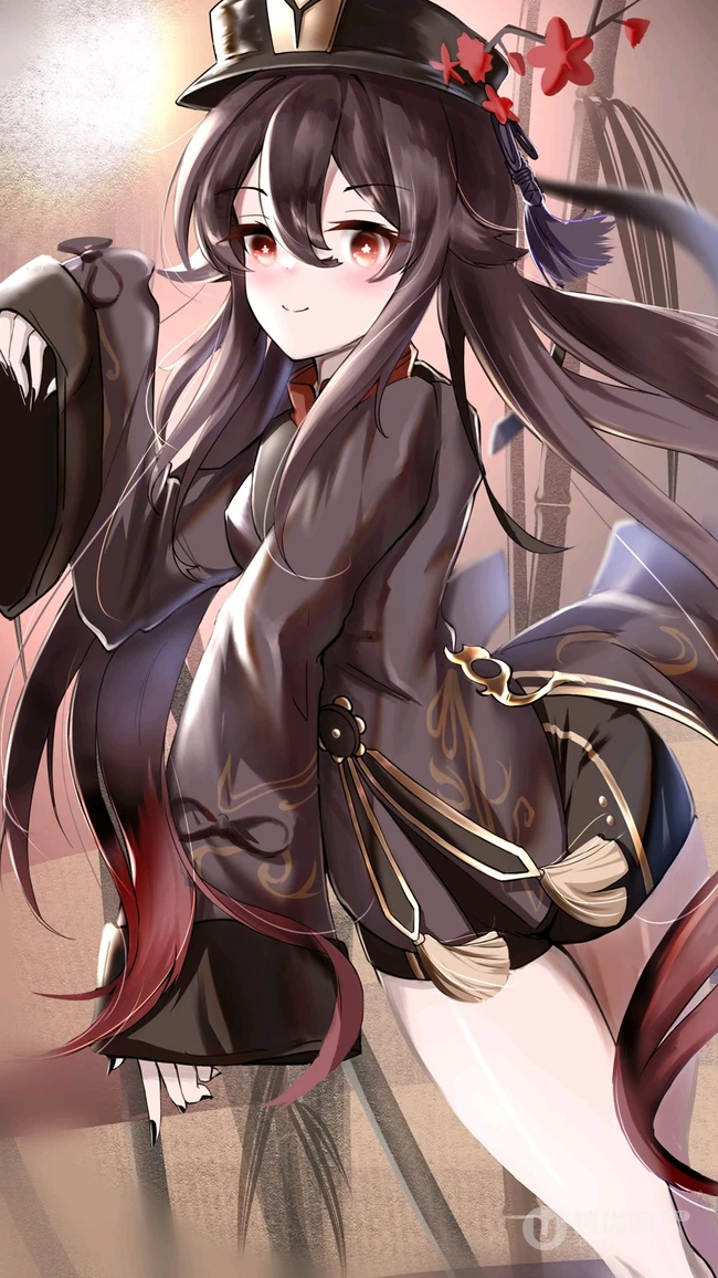 抱着可爱幽灵的性感胡桃，游戏《原神》角色人物胡桃高清插画手机壁纸套图