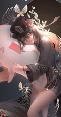 抱着可爱幽灵的性感胡桃，游戏《原神》角色人物胡桃高清插画手机壁纸套图